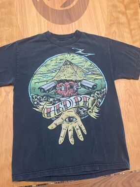 Hedpe-Graphic Black Tee with Colorful Pyramid & Hand Design